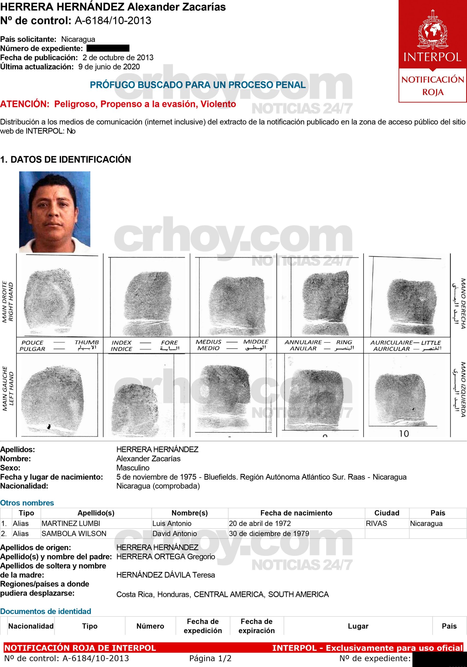 Alexander Zacarías Herrera Hernández tenía alerta roja de Interpol
