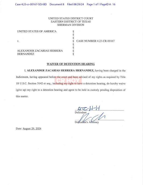 Rechazo de audiencia de Alexander Zacarías Herrera Hernández en Estados Unidos
