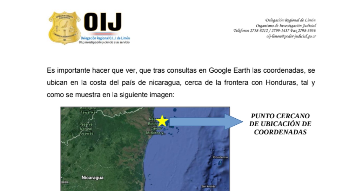 Coordenadas ubicadas en las imagenes marcaban puntos en la frontera entre Honduras y Nicaragua