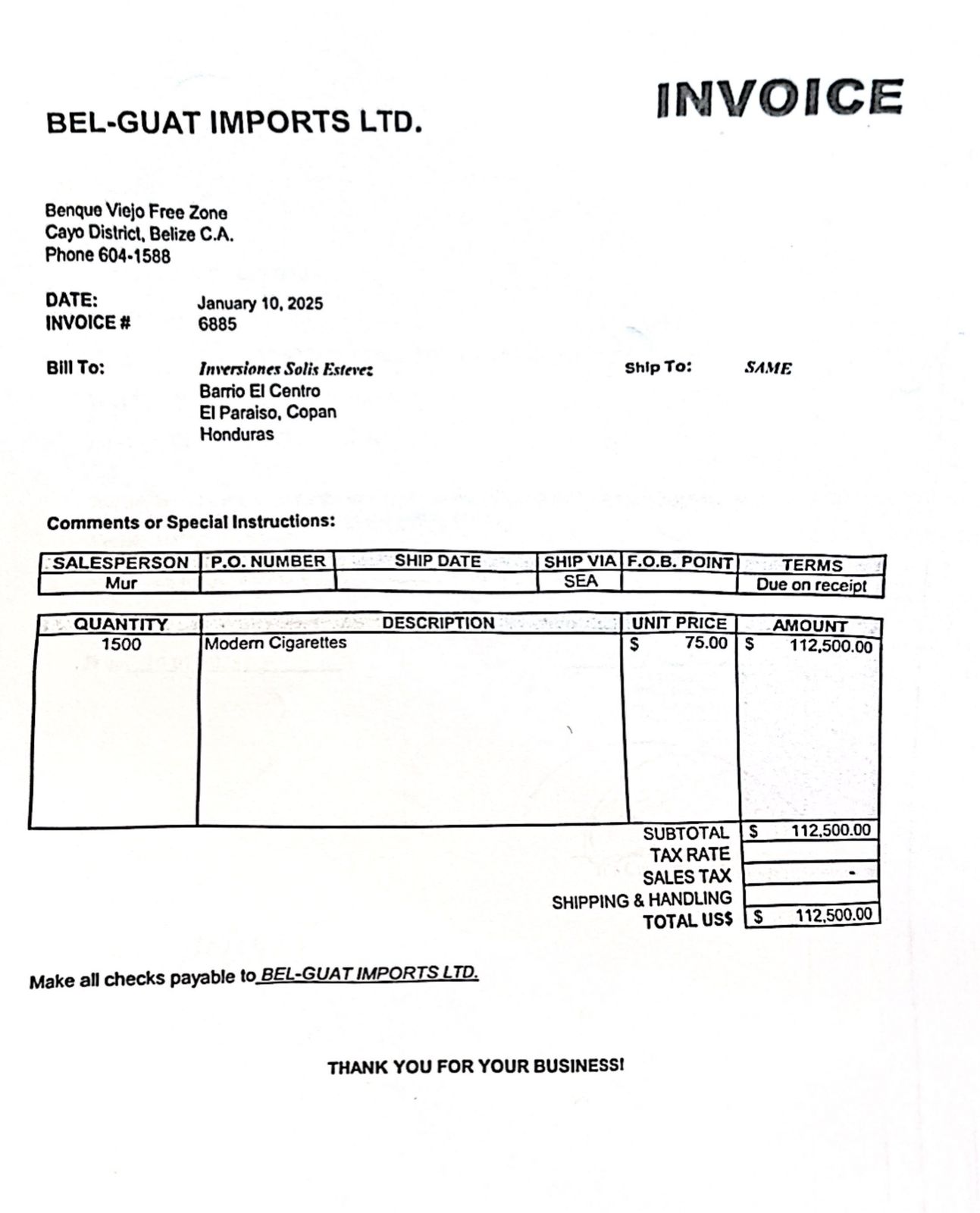 Compra de cigarros de Inversiones Solis Estevez