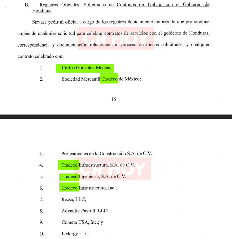 Documento del Departamento de Justicia que confirma investigación a Tradeco y su entonces directivo Carlos González Macías