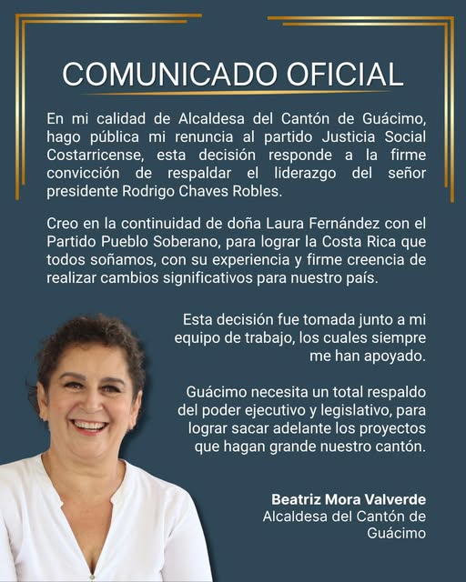 Adhesión a Chaves de la alcaldesa de Guácimo