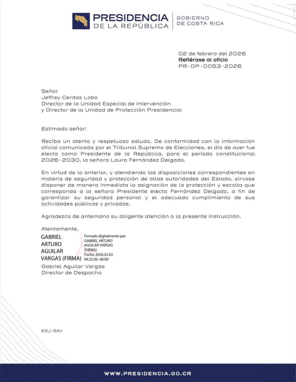 Oficio de Presidencia