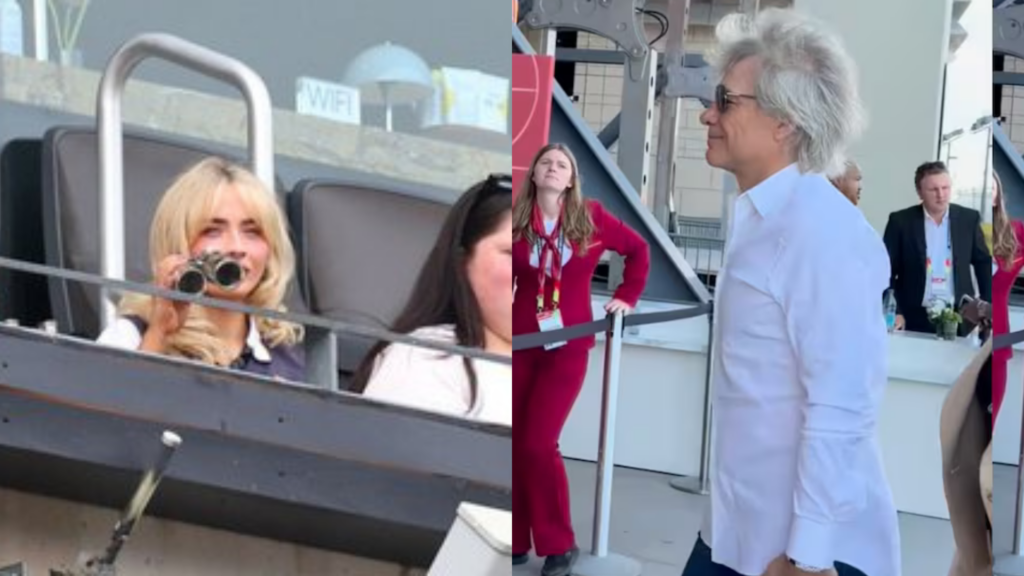 Sabrina Carpenter y Jon Bon Jovi en el partido de Ecuador y Alemania. 