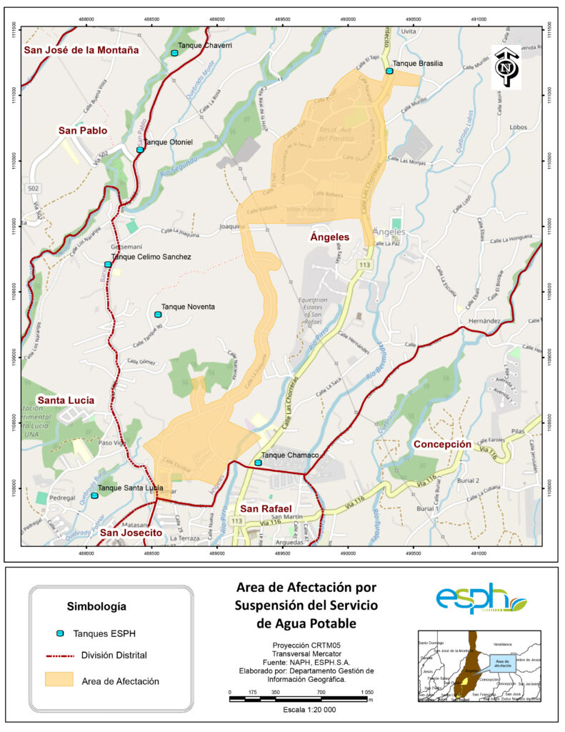 Zonas afectadas por la suspención de agua por el lavado del tanque de Braislia. ESPH.&nbsp;